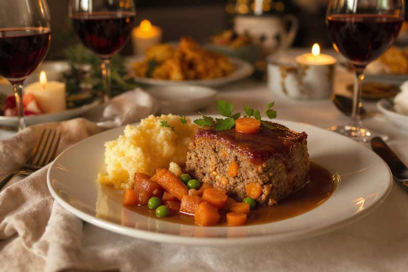 Gehaktbrood met wortel en erwtjes